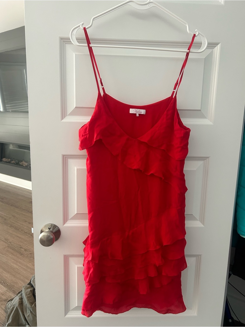 Parker Red Silk Strappy Sleeveless Tiered Ruffle Athena Mini Dress- Sz XS - Picture 14 of 14